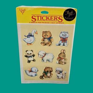1984 Sealed Hallmark Stickers Retro 80s Baby Stitched Animals Panda Poodle Duck